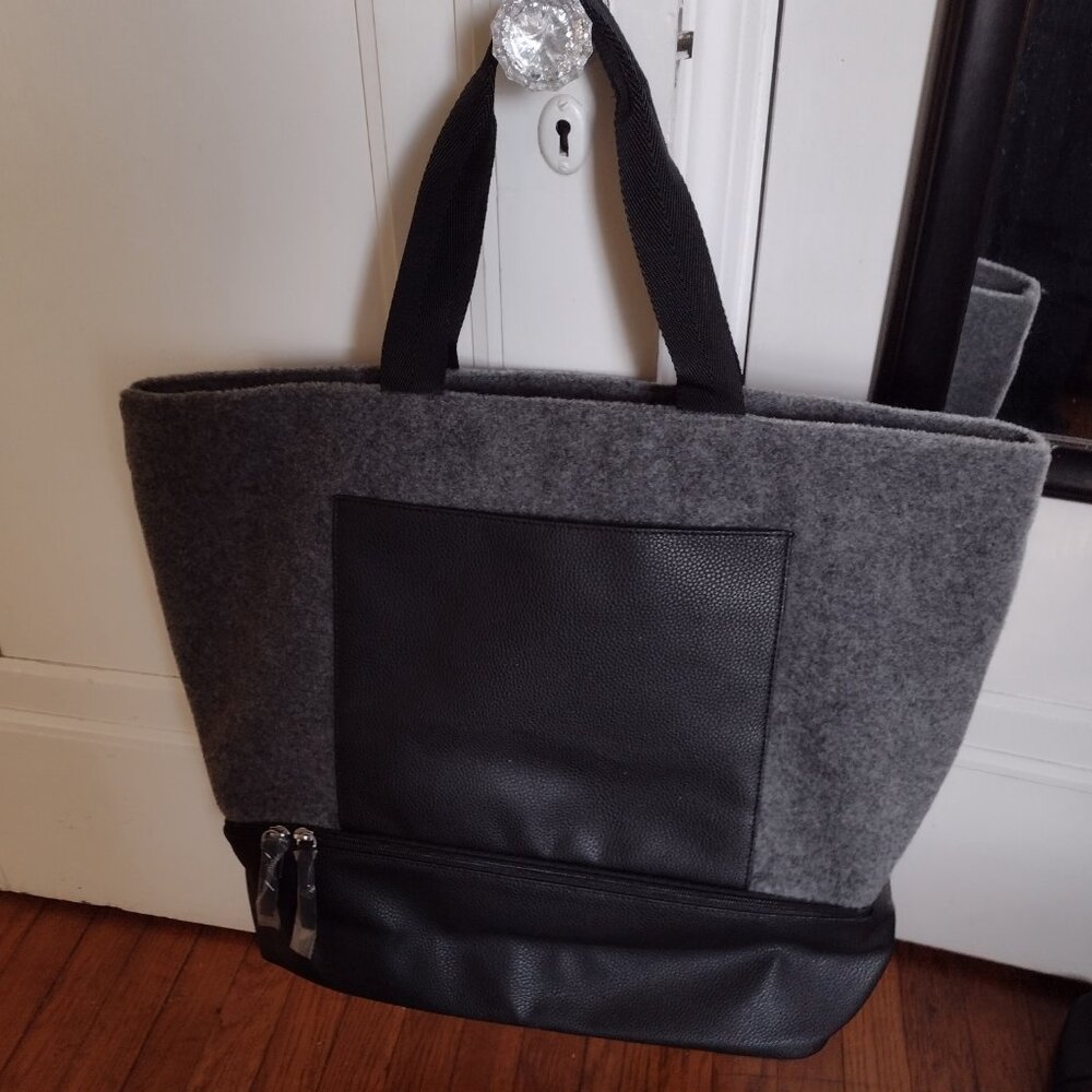 Gray and Faux Leather Travel Bag